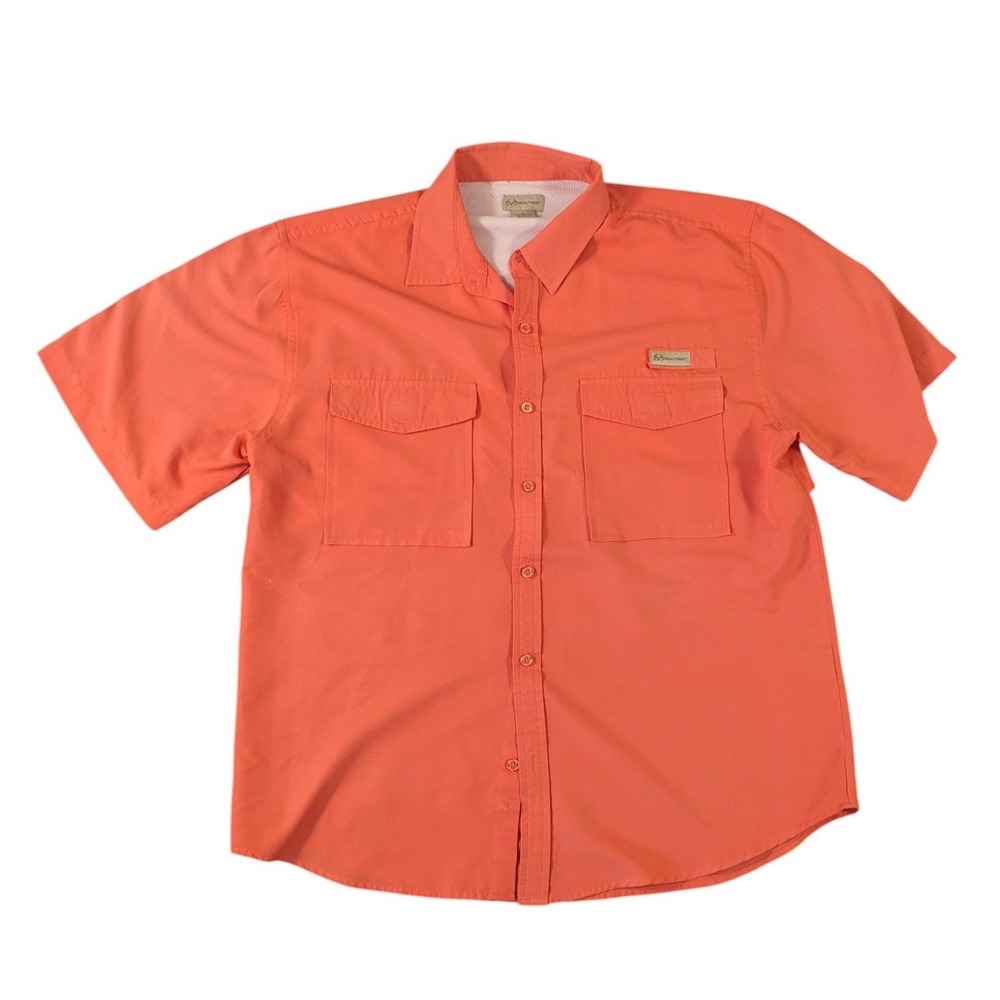 Realtree Fishing Shirt Mens XL Orange Short Sleeve Button Up Ventilated Pockets